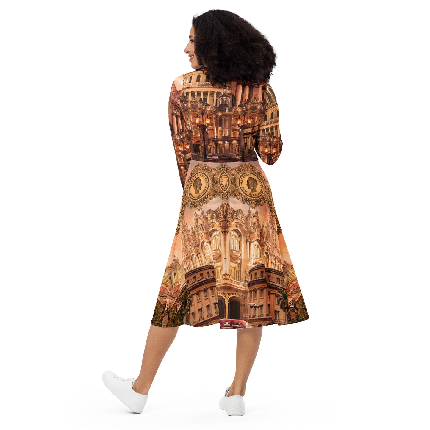 Havana City long sleeve midi dress