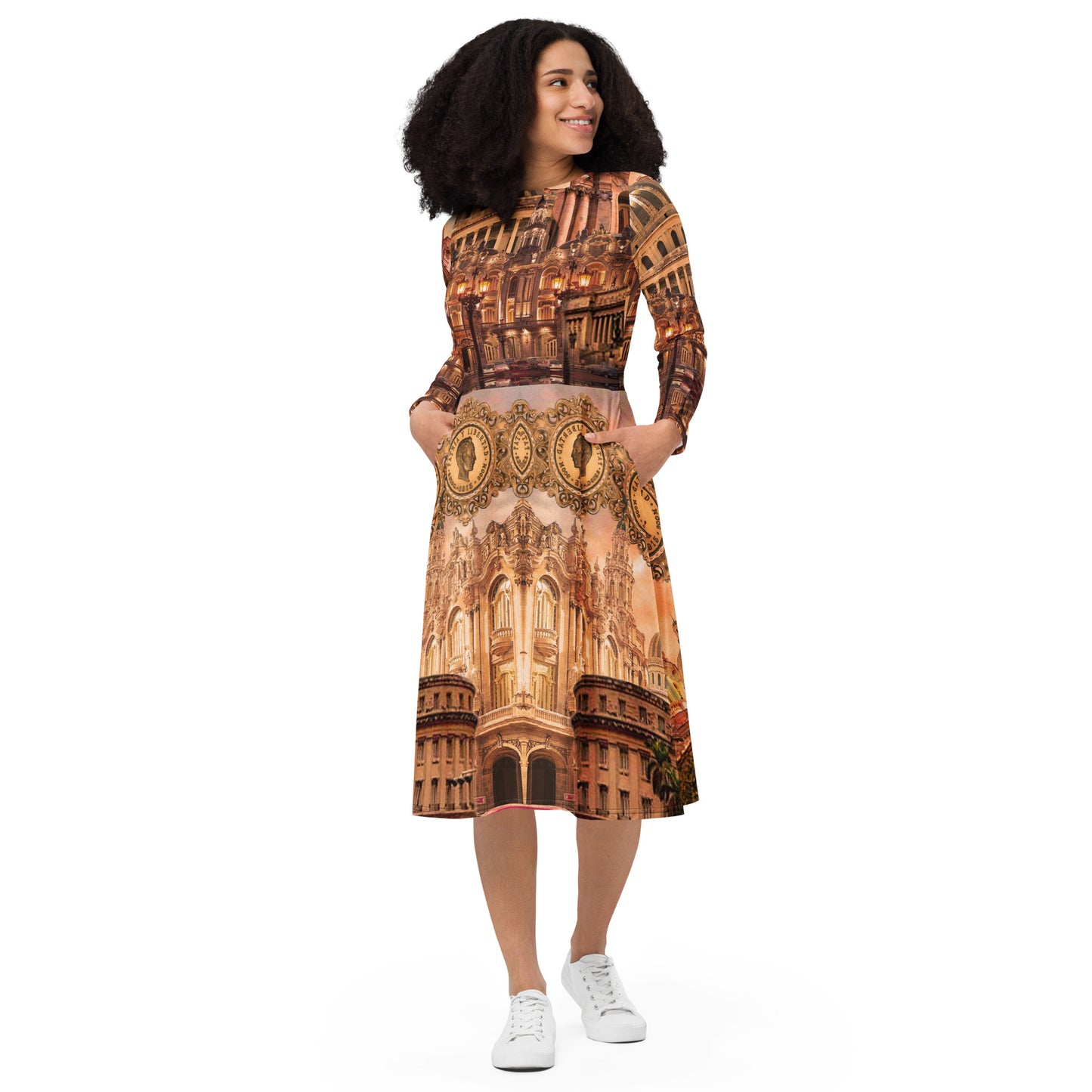 Havana City long sleeve midi dress