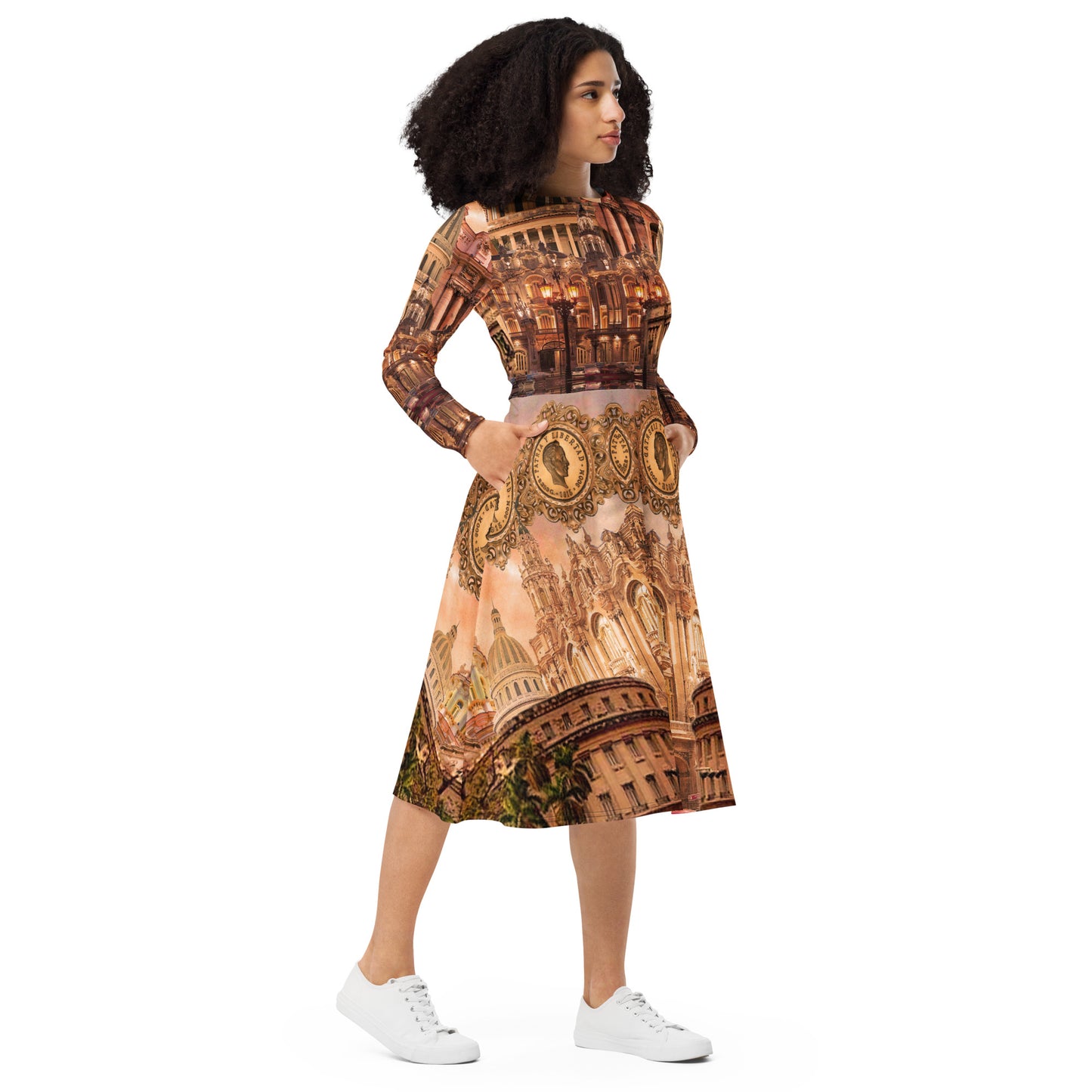 Havana City long sleeve midi dress