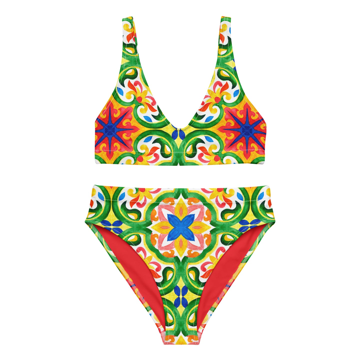 Green Tiles Recycled high-waisted bikini