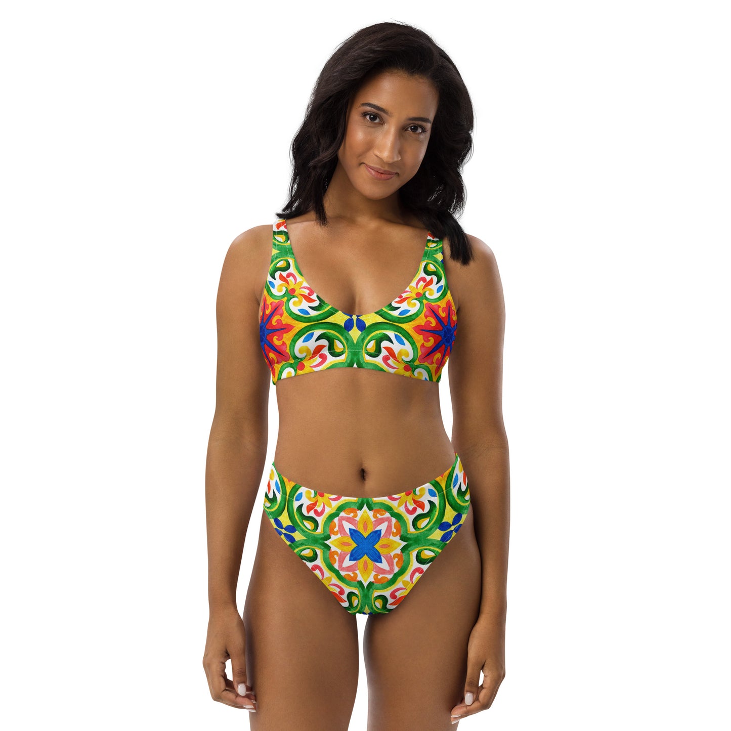 Green Tiles Recycled high-waisted bikini