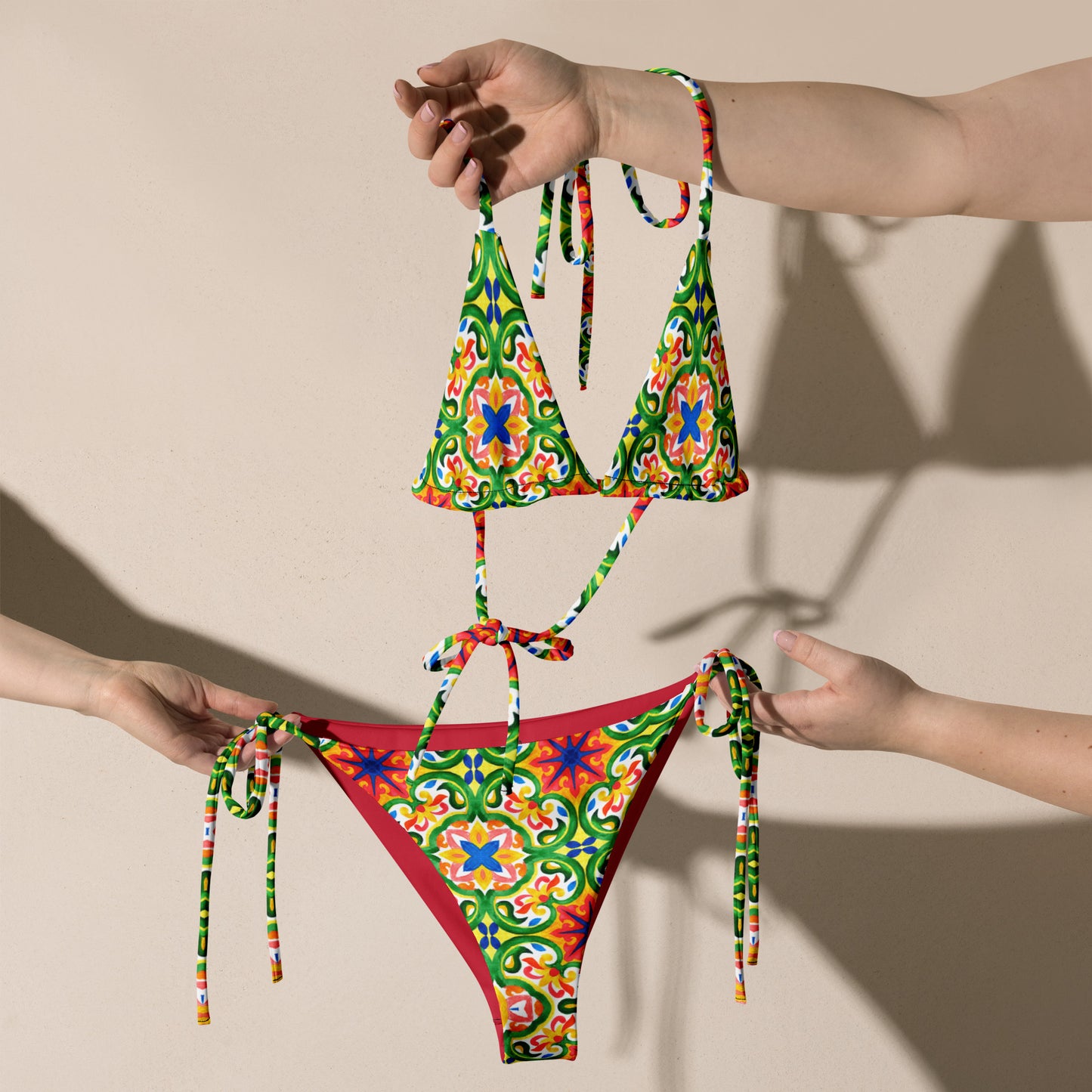 Green Tiles recycled string bikini