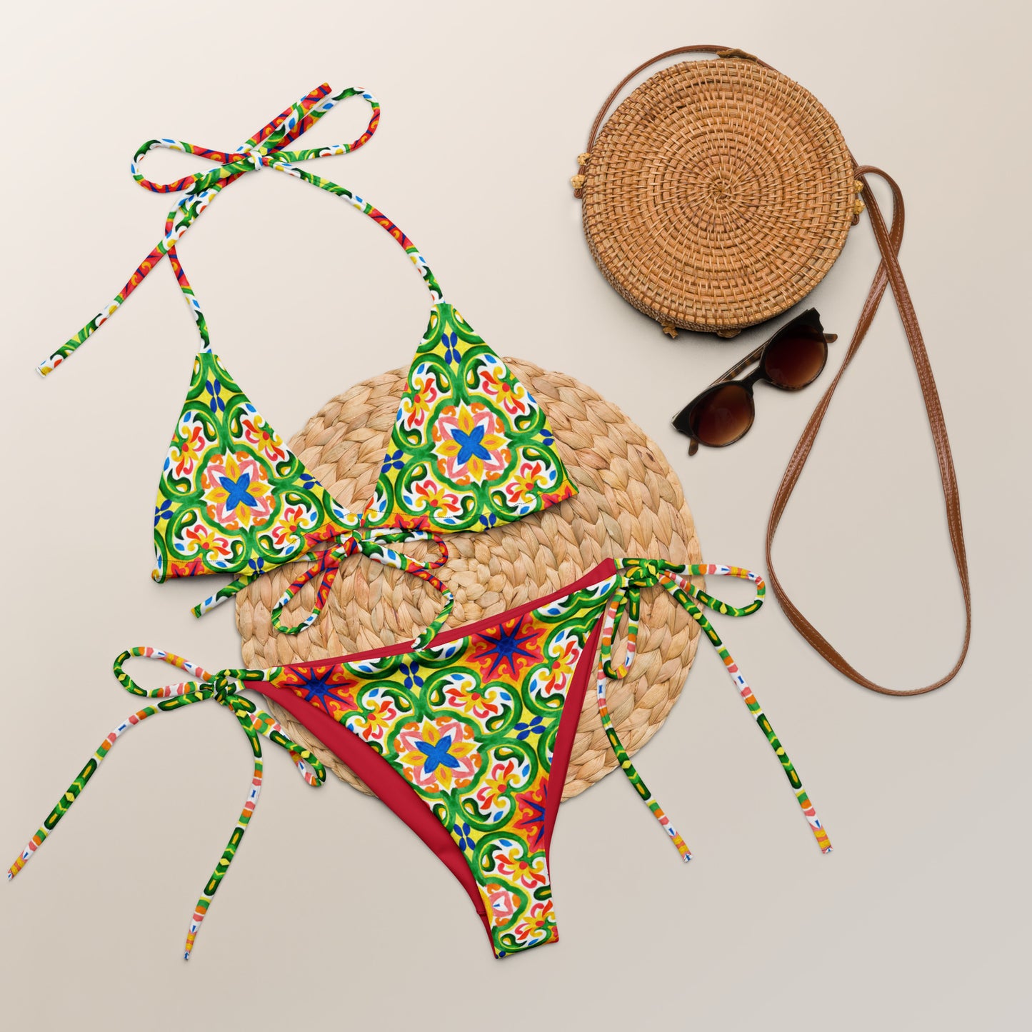 Green Tiles recycled string bikini