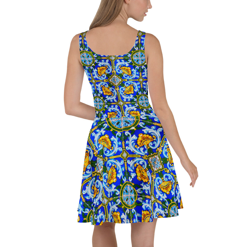 Blue tiles Skater Dress