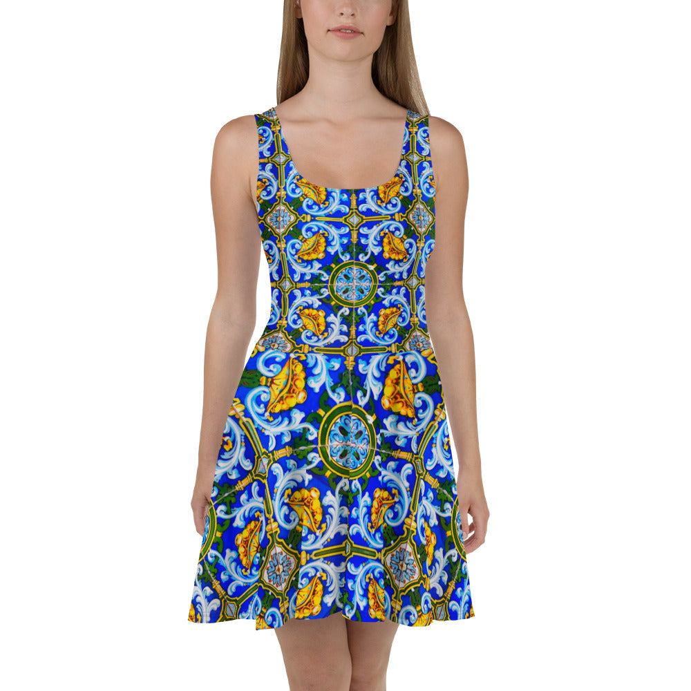 Blue tiles Skater Dress