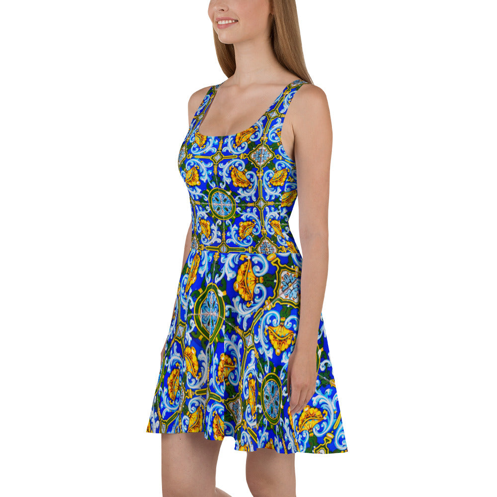 Blue tiles Skater Dress