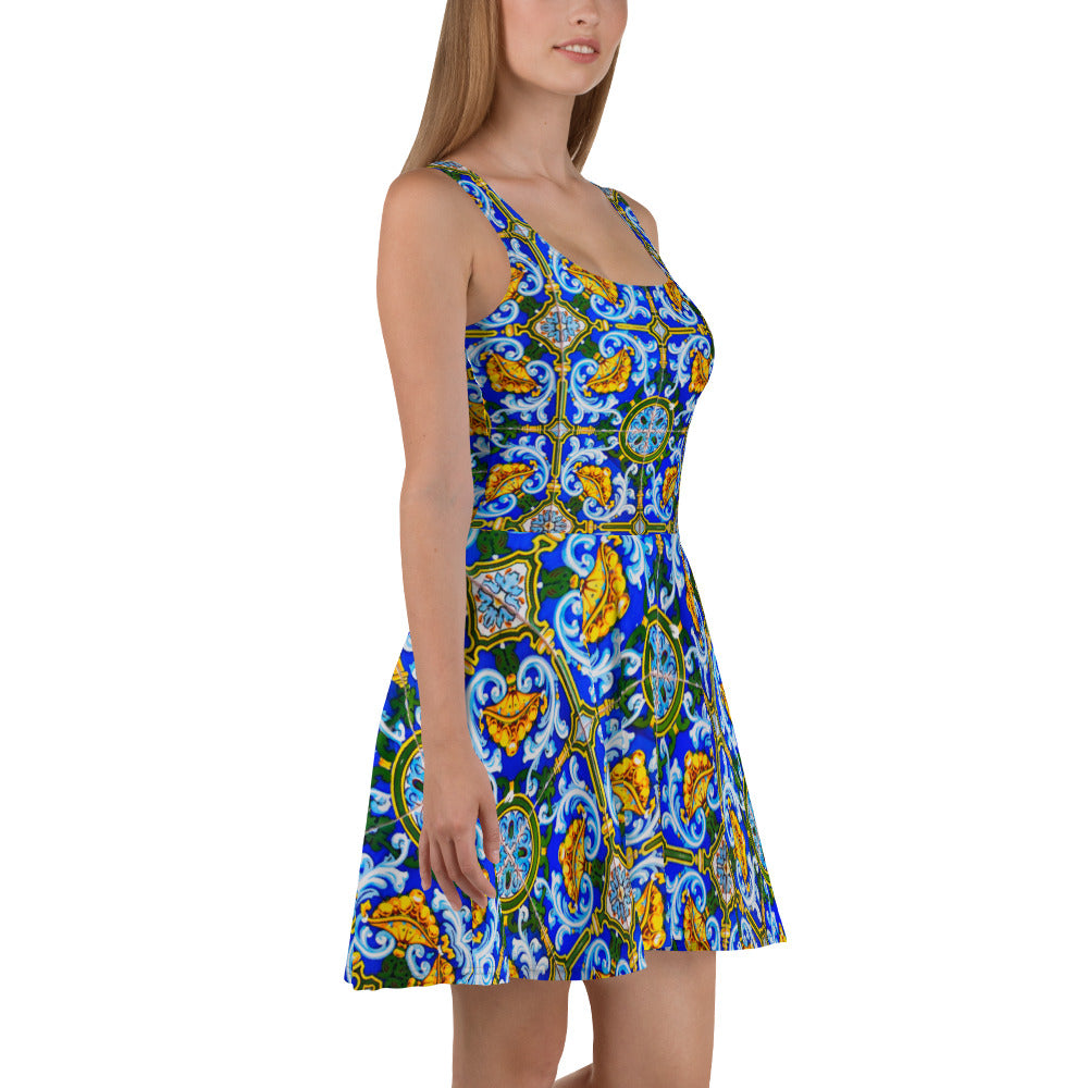 Blue tiles Skater Dress